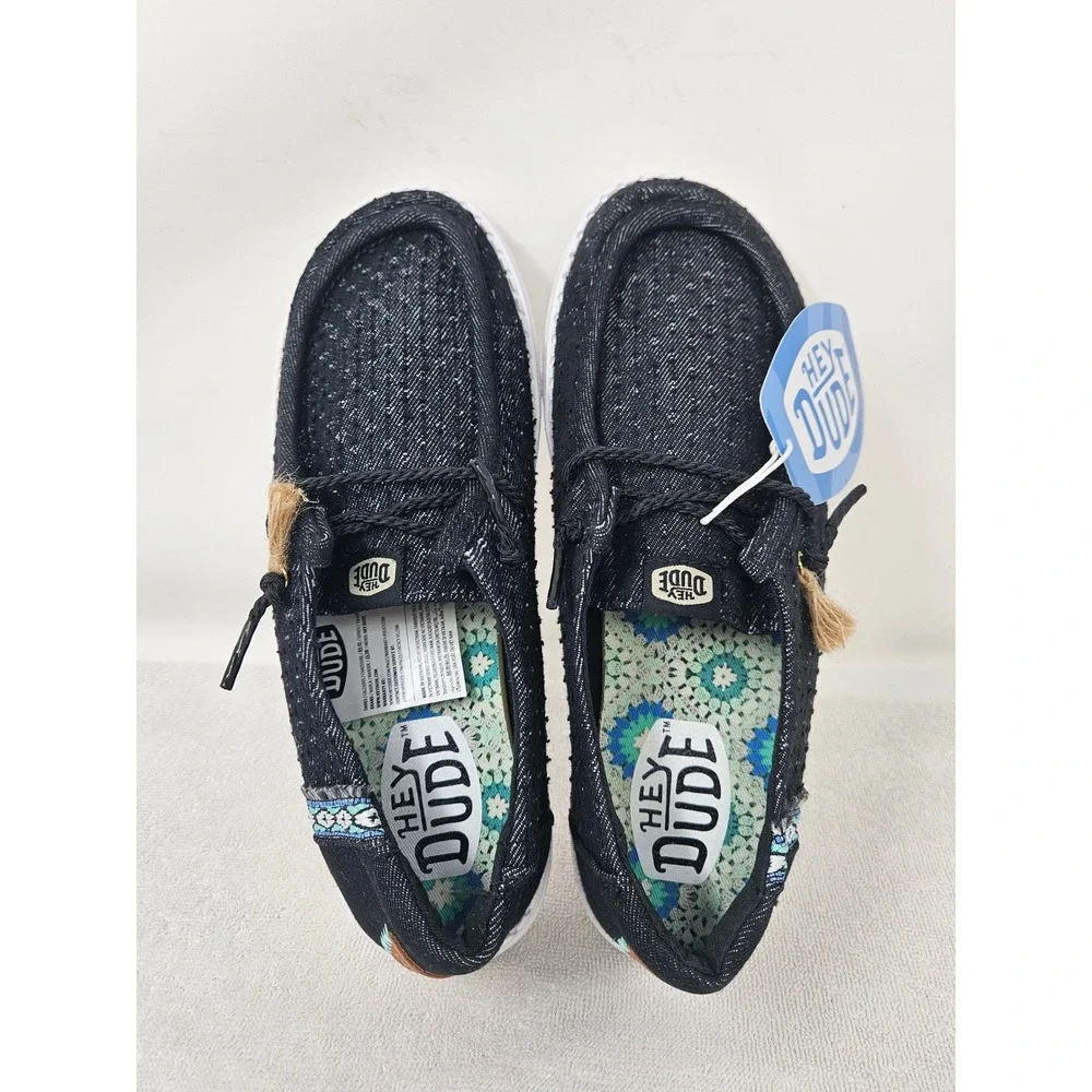 HEYDUDE Wendy Perf Canvas Women's Slip-On Shoes, Black, Sz 7, 43111, NEW!